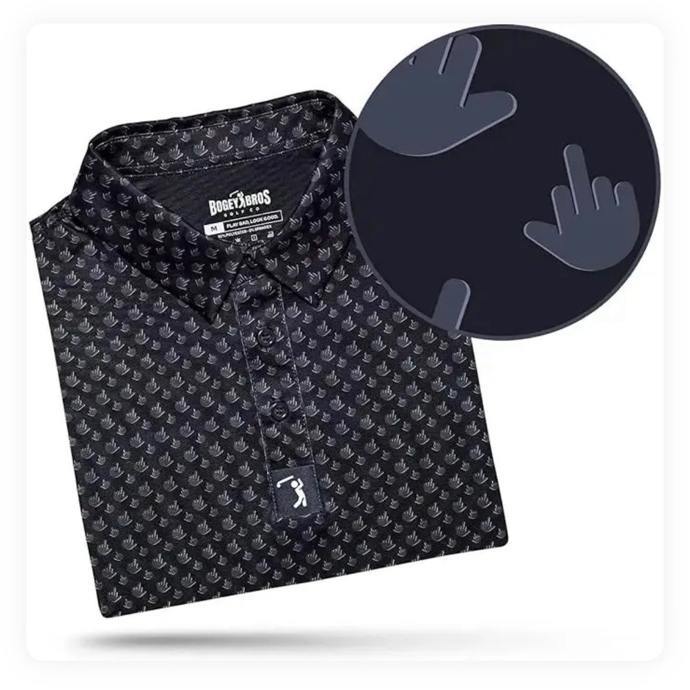Bogey Bros Golf Polo Shirt M Birdie Middle Finger Black Performance Stretch NWT